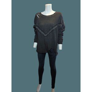 Pol Grunge Ripped Distressed Oversized  Grayish Black Pullover Top Women M